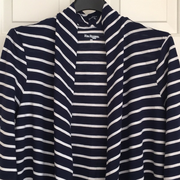 Kim Rogers Blue White Stripes Cardigan Petite Medium Lightweight - Picture 3 of 6